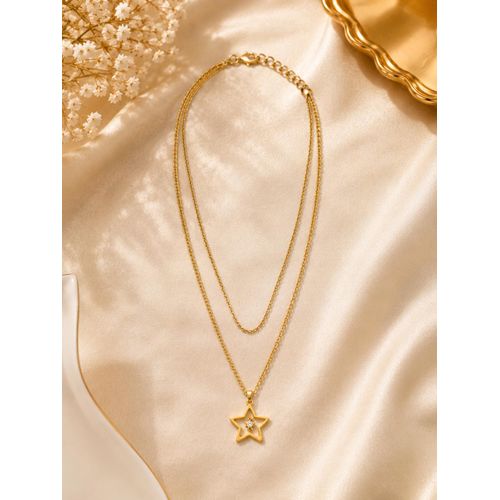 Gold-Tone Double-Layer Star Pendant Necklace