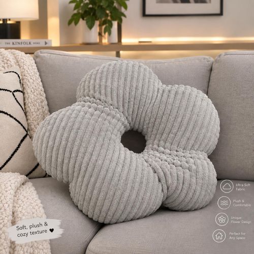Plush Flower Shape Throw Pillow Ribbed Corduroy Decorative Sofa & Bed Cushion