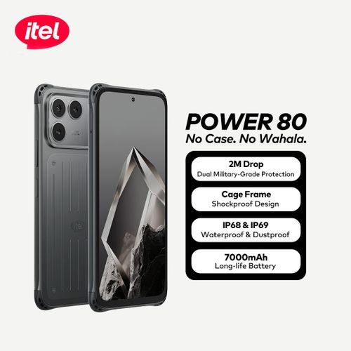 Power 80, 2M Drop Non-Stop Smartphone , 7000mAh Battery, Military Grade Protection, Cage Frame Shockproof Design , IP68 & IP69, 128gb+4gb