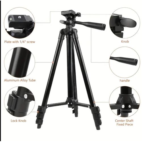 Tripod Stand 3366 ( 6ft tall ) - Black Aluminum Tripod, Portable Stand, Suitable For Live Streaming and Video Recording. Compatible with Mobile Phones, Cameras, Mini Ring Lights.