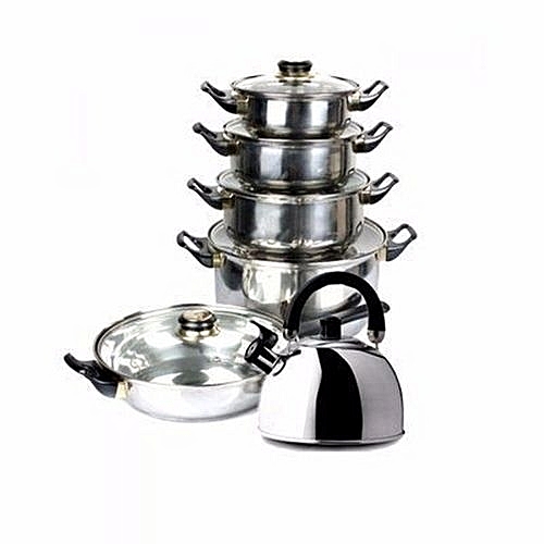 Stainless Pots, Pan & Kettle Set - 6 Pie... - (999)