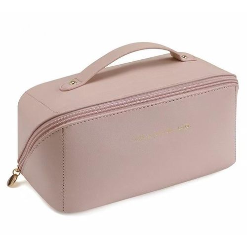 PU Leather Cosmetic Bag - Large Capacity Travel Makeup Organizer with Handle