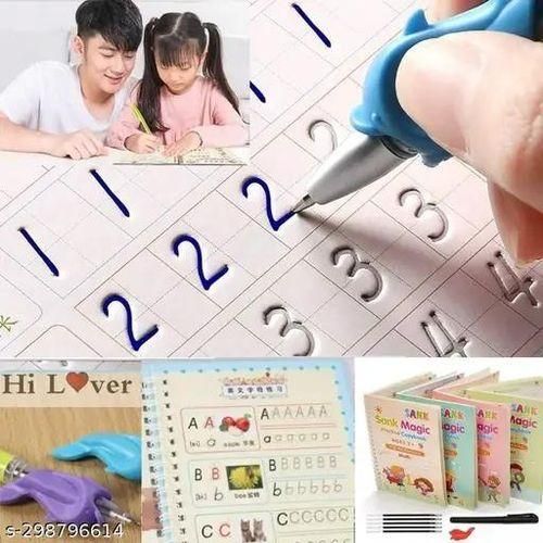Sank Magic Books For Kids With 10 Refills And 1 Pen And Erasable 4 Set Of Practicing, Handwriting, Reusable Copy Book (Spiral, Generic)