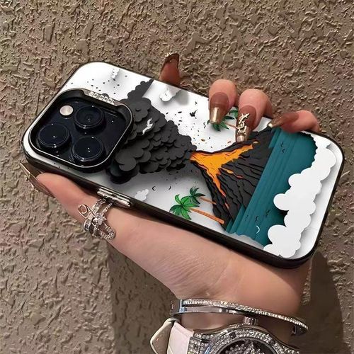 White & Black Elegant Volcanic Eruption Design Silicon Protective iPhone Case Pouch - iPhone 11 PRO, iPhone PROMAX, iPhone 12 PRO, iPhone 12 PROMAX, iPhone 13 PRO, iPhone 13 PROMAX, iPhone 14, iPhone 14 PROMAX, iPhone 15 PROMAX, iPhone 16 PRO