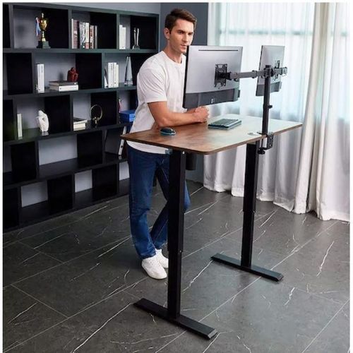 Adjustable Electric Table With Dual Monitor Hanger