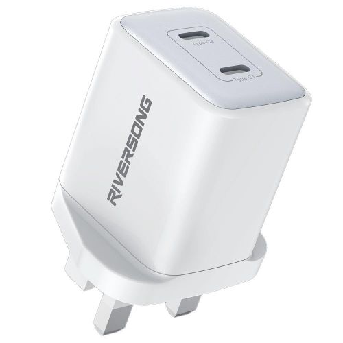 Wall 45W fast Charger Dual USB-C ports PowerKub AD138-UK White