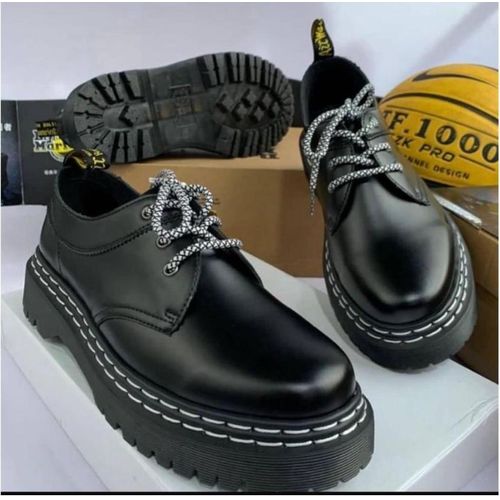 Double-Stitch Classic Black Leather Shoes for Men