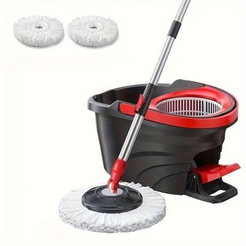 360° Spin Mop Bucket Set With Pedal Wringer Microfiber Mop Head Floor Cleaning System