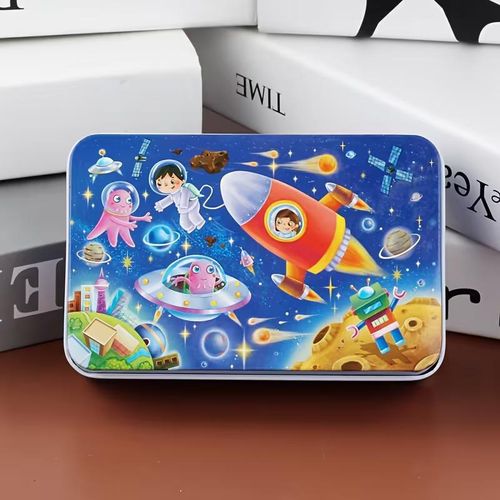 60Pcs Wooden Jigsaw Puzzles In Metal Box - Space
