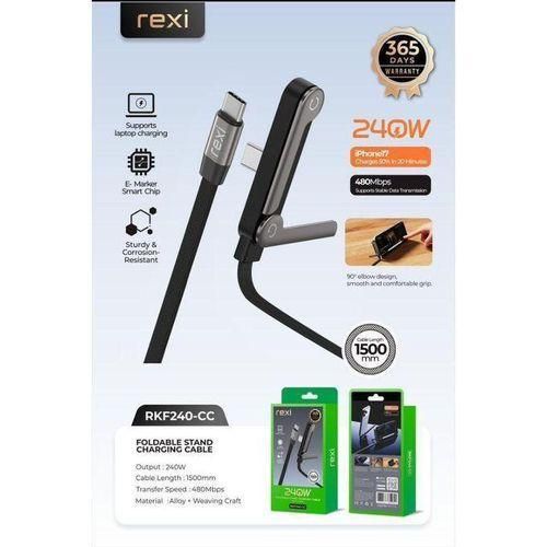 240W Foldable Stand Fast Charging Cable (Type-C to Type-C) – Smart E-Marker, 1.5m Heavy-Duty Cord