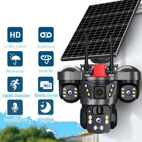 4K AI Solar Powered Triple Lens PTZ WiFi CCTV Security Camera – Outdoor Wireless IP Camera with Full Color Night Vision, Motion Detection & Two-Way Audio