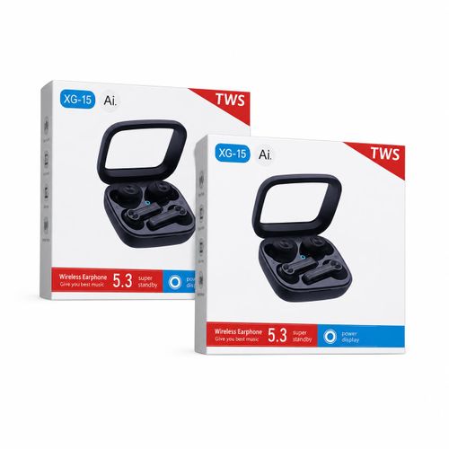 Modern XG-15 AI TWS Wireless Bluetooth Earbuds with LED Power Display Charging Case – Black