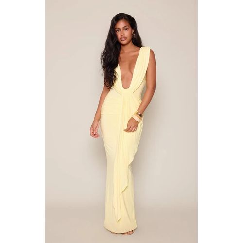 Double Layer Slinky Plunge Drape Maxi Dress