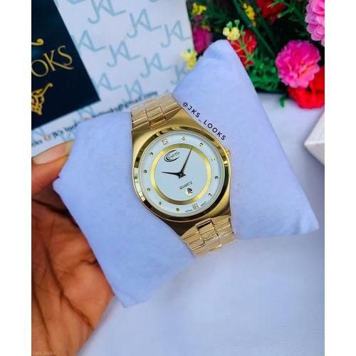 Super Rugged Classical Solid Gold Iced Female Chain WristWatch