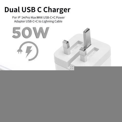 Dual USB-C 50W Charger Adapter (with USB-C to Lightning Cable)