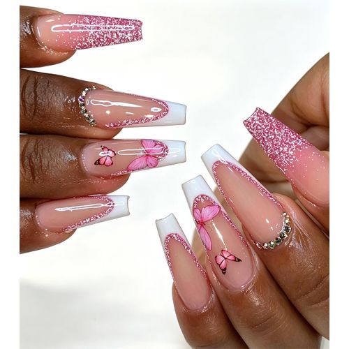 Beauty Press On Nails with Designs, Stick On Wearing Nail Set, 24Pcs