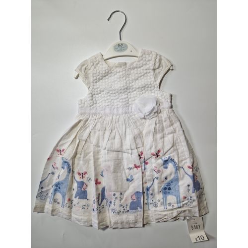White Safari Scene Print Pleated Dress