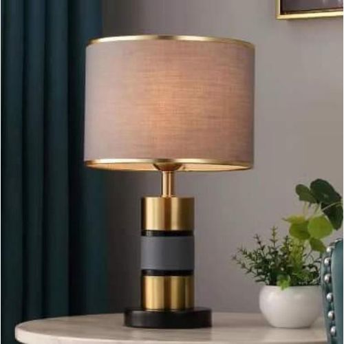 Luxury Nordic Gold & Grey Table Lamp – Modern Cylindrical Bedside Light – 45cm Height, 220V