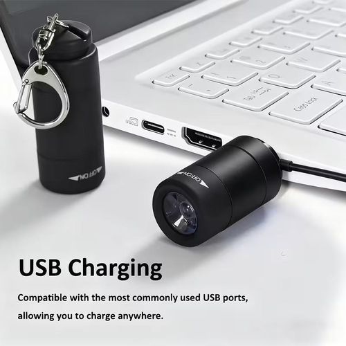 Mini flashlight, USB rechargeable, multiple colors available, portable keychain, camping ultra-bright light, suitable for home and outdoor use, twist-to-open, Christmas gift(Black)