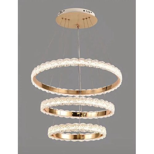 Modern 3-Tier Gold & Crystal Ring LED Chandelier