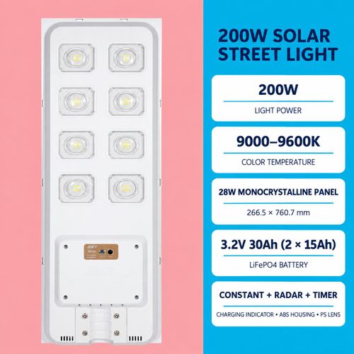Solar Powered Street Light 100W/150W/200W for Estate Boundaries, Farm Entrances and Public Areas with Radar Motion Detection