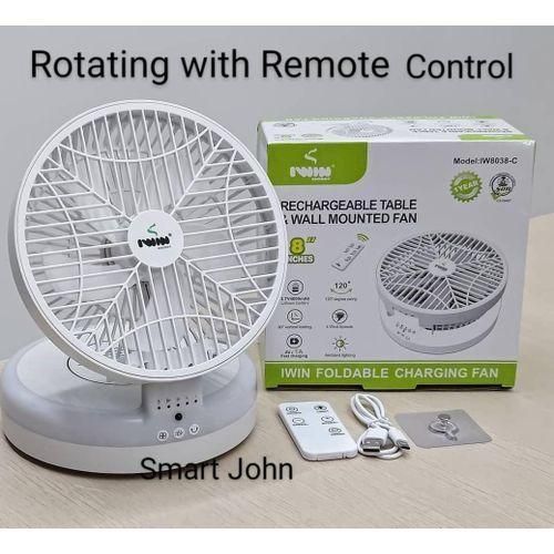 Rotating Rechargeable 8 Inches Fan With LED Lighting-Remote control-