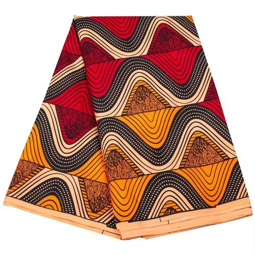 Warm Wave Mountain African Wax Print Fabric – 6 Yards Polyester Tribal Geometric Design