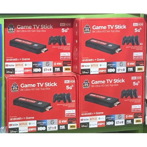 TXR Pro 8K Android TV Stick & Retro Game Console – Dual System Streaming Media Player with 15,000+ Classic Games, Wireless Controller, 64GB Support, DDR4 2GB RAM, 16GB ROM, WiFi 6 (2.4G/5G)