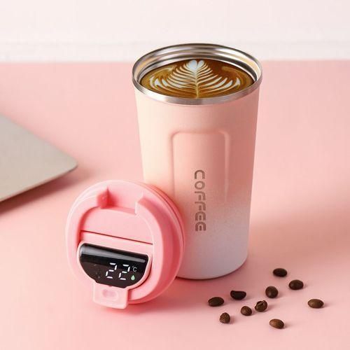 510ML STEEL VACUUM INSULATED COFFEE CUP TEMPERATURE DISPLAY- Pink