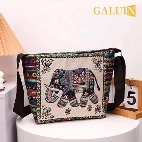 Ethnic Style Handbag Vintage Elephant Embroidery Large Capacity Cloth Bag Animal Shoulder Bag Fashion Personality Tote Bag