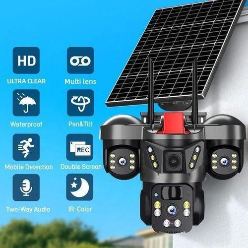Share th 3 lens V380, 4G, 9MP human detection and tracker, night vision, 2-way audio, solar powered and battery backup cctv camera +Free sim