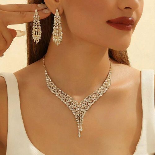 Classic Gold Crystal Pave Necklace and Earrings
