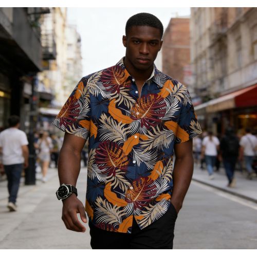 Men's Casual Hawaiian Graphic Print Short Sleeve Beach Shirt