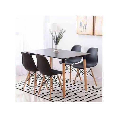 LUXURY Rectangular Wooden Leg Dining Table and 4 Chairs - black