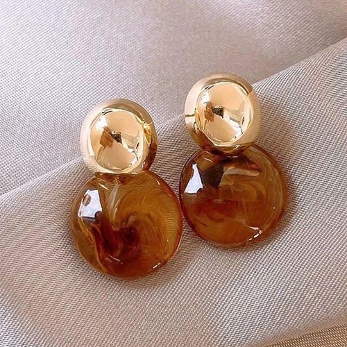 Amber Gold Double Ball Earrings - Women's Jewelry, Casual/Daily Accessory Statement