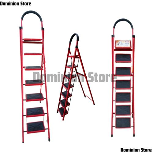 7 Step GoUp Steel Ladder Red Colour Foldable Step Ladder - Light Weight Step Ladder Anti Skid Plastic Steps Red/black
