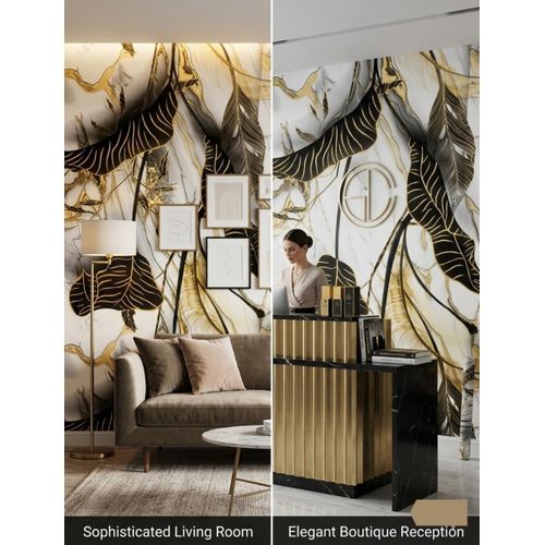 Luxury Abstract Gold Leaf & Marble Wallpaper – Premium Textured 3D Artistic Vinyl