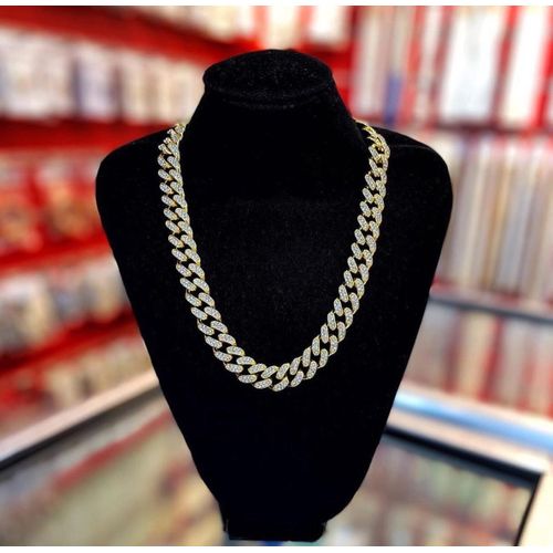 Exotic Classic Gold Sophisticated Diamond Iced Steel Necklace