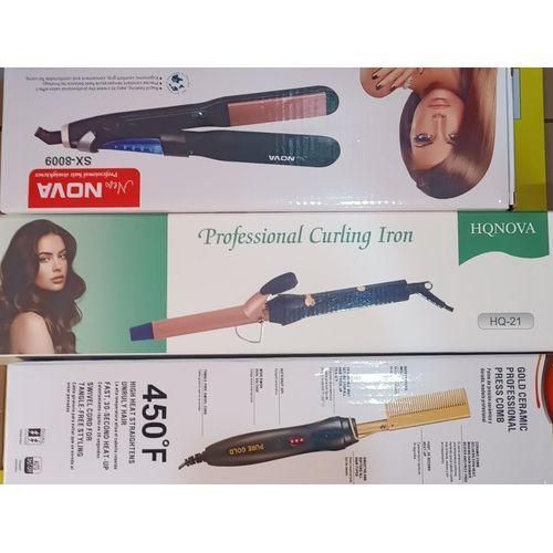 3 in 1 set Electric Hot Comb Straightener and hair curler
