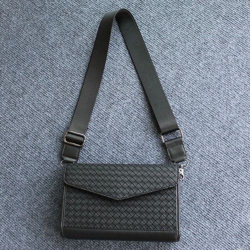 Men Side Bag Black Crossbody Shoulder Pouch - Woven Leather Messenger Bag For Everyday Carry