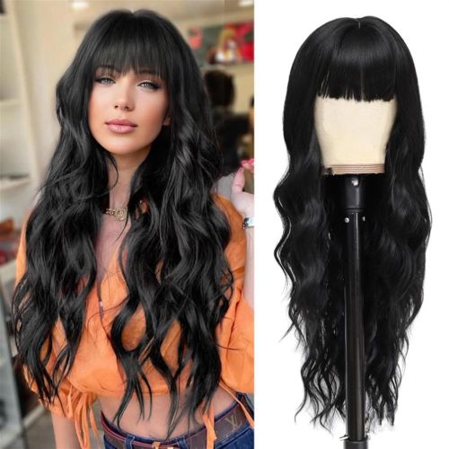 Women's Long Wavy Wig with Bangs