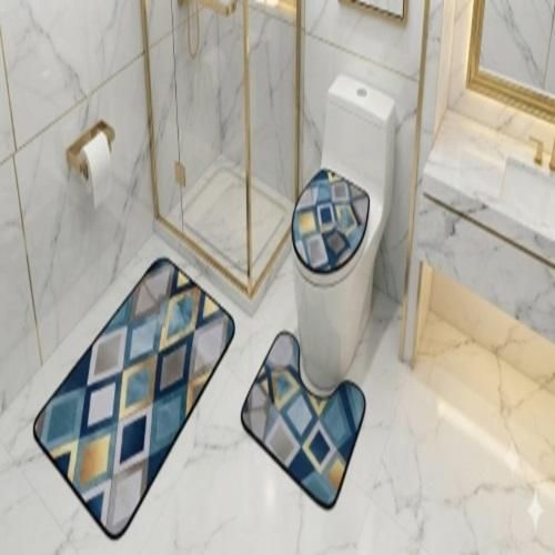 3 In 1 Toilet Floor Mat + Pedestal Rug + Toilet Lid Cover Foot Mat