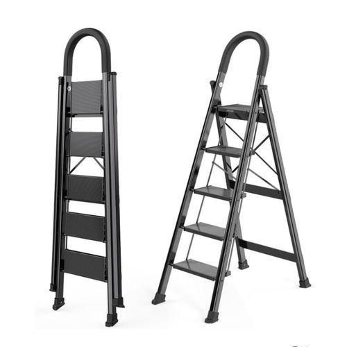 High Quality 5 Steps Non-Slip Multi-Purpose Foldable Steel Ladder-Black