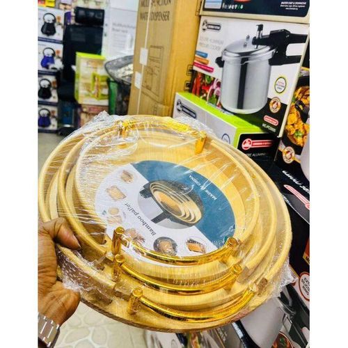 3in1 Bamboo Round Shape Tray Set with Metal Handle