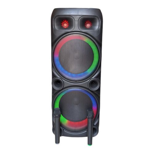 18000W double 12 inches rechargeable Bluetooth multi media functions speaker with 2 wireless mic and remote control