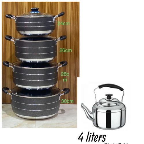 Unique Non Stick cooking pot BIG SIZE24cm,26cm, 28cm,30cm plus 4 litres whistling stainless steel kettle
