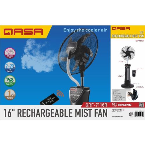 Qasa 16 Inich RECHARGEABLE Mist Fan