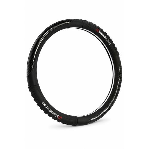 Premium Universal Rubber Steering Wheel Cover With Mercedes Logo - Black