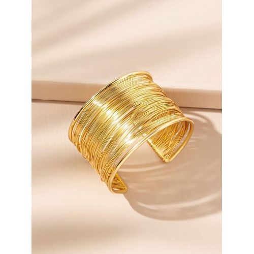 Gold-Tone Stainless Steel Cuff Bracelet – Wide Layered Wire Design, Adjustable Open Bangle