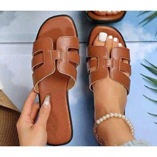 Classic Female/Ladies Palm Slippers - Brown